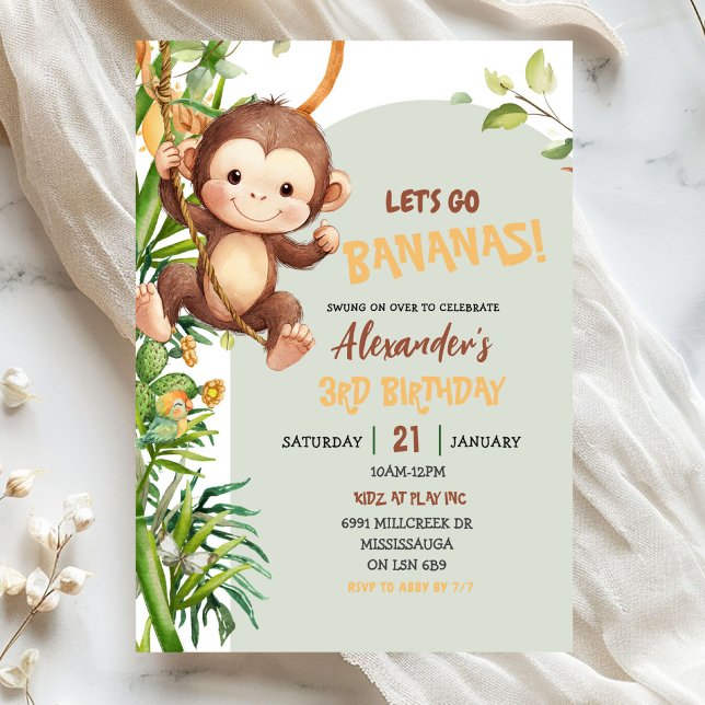 Convites Aniversário do Macaco da Savana Verde Vamos Começa (Criador carregado)