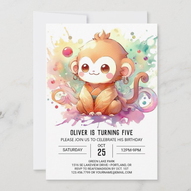 Convites Aniversário do Macaco Moderno Editável (Frente)