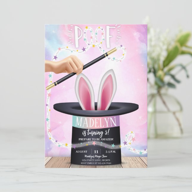 Convites Aniversário do Mágico Rosa (Em pé/Frente)