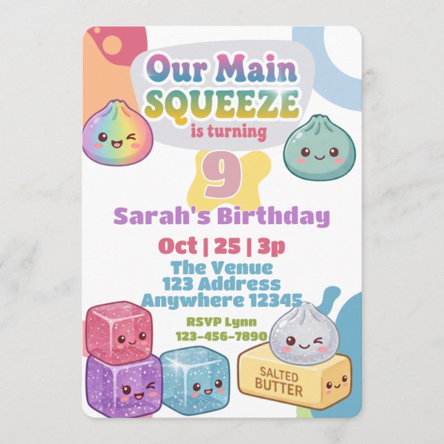Convites Aniversário do Main Squeeze Squishy (Frente)
