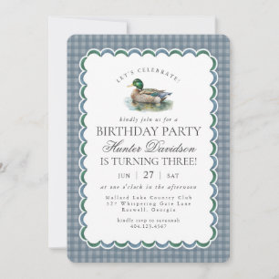 Convites Aniversário do Mallard Duck Caçando o Blue Gingham