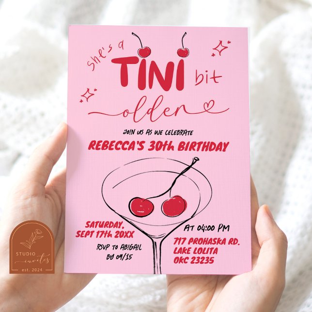 Convites Aniversário do Martini de Cereja Desenhado à Mão R (Criador carregado)