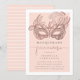 Convites Aniversário do Mascarada de Quinceañera, Blush & R