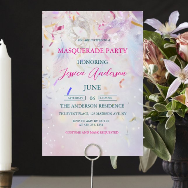 Convites Aniversário do Mascarada do Confetti Colorido (Criador carregado)