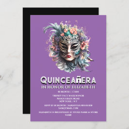 Convites Aniversário do mascarada teórico em púrpura quince