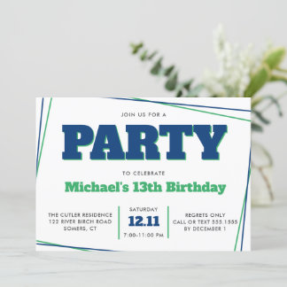 Convites Aniversário do Menino, 13 ou Qualquer Idade, Verde