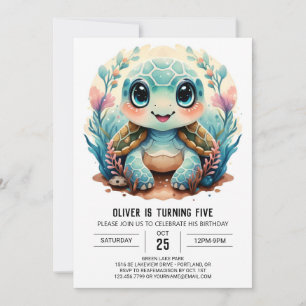 Convites Aniversário do Menino das Tartarugas da Boêmia Mar