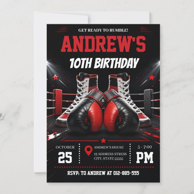 Convites Aniversário do Menino de Boxe Personalizado (Frente)