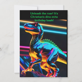 Convites Aniversário do Menino Dinossauro Neon