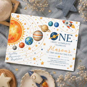 Convites Aniversário do Menino do Sistema Solar em Aquarela