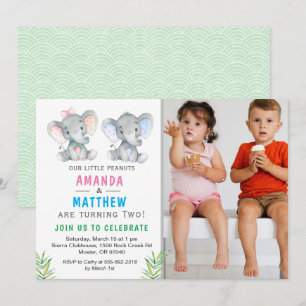 Convites Aniversário do Menino Gêmeo Menina Elefante Pequen
