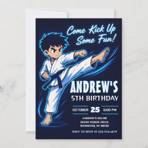 Convites Aniversário do menino guerreiro de karatê Neon Azu