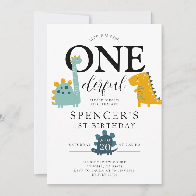Convites Aniversário do Menino Um Dinossauros Maravilhoso (Frente)
