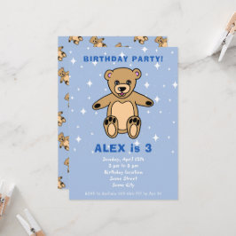 Convites Aniversário do Menino Urso Teddy Fofo Azul