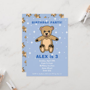 Convites Aniversário do Menino Urso Teddy Fofo Azul