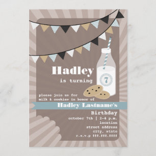 Convites Aniversário do Milk & Cookies - Azul Chip de Choco