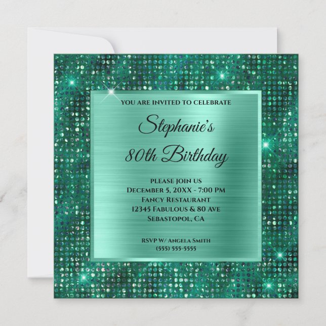 Convites Aniversário do Mint Emerald Diamond Study Foil 80 (Frente)