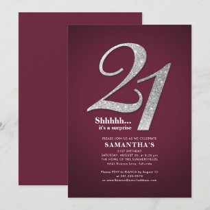 Convites Aniversário do Modern Silver Glitter 21 ruas Surpr