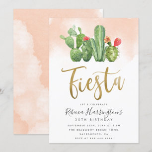 Convites Aniversário do Moderno Blush Watercolor e Cactus 