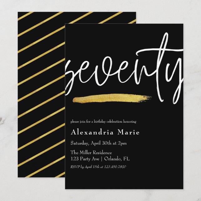Convites Aniversário do moderno Elegante Dourado Brushaft 7 (Frente/Verso)