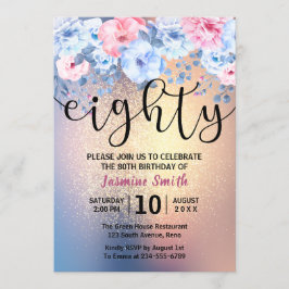 Convites Aniversário do moderno Floral Dourado Glitter 80