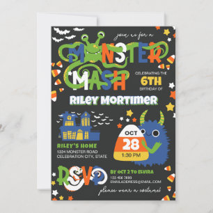Convites Aniversário do Monster Mash Typografia Boy Hallowe