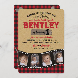 Convites Aniversário do Multi-Photo do Lumberjack da xadrez