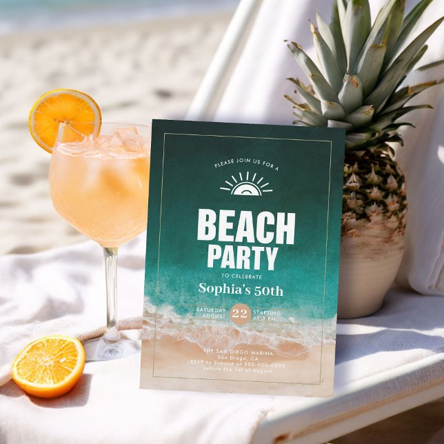 Convites Aniversário do Náutico Beach Ocean Water Modern 50 (nautical birthday invitation 50th for her women tropical modern sleek elegant classy chic)