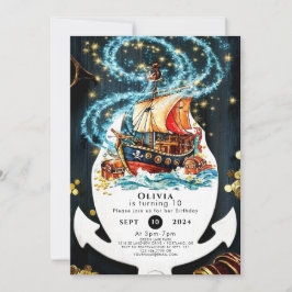Convites Aniversário do Navio Pirata Náutico Whimsic