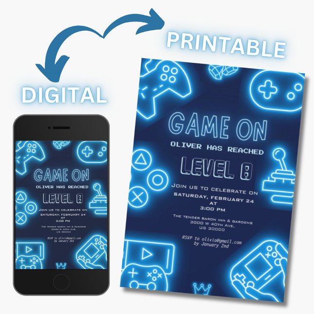 Convites Aniversário do Neon Any Year videos games (Criador carregado)