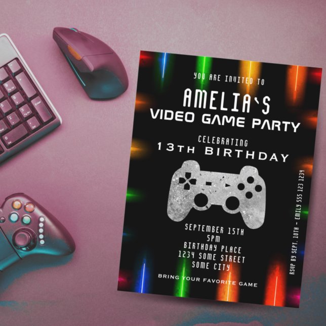 Convites Aniversário do Neon Gaming do Controlador do Jogo  (Criador carregado)