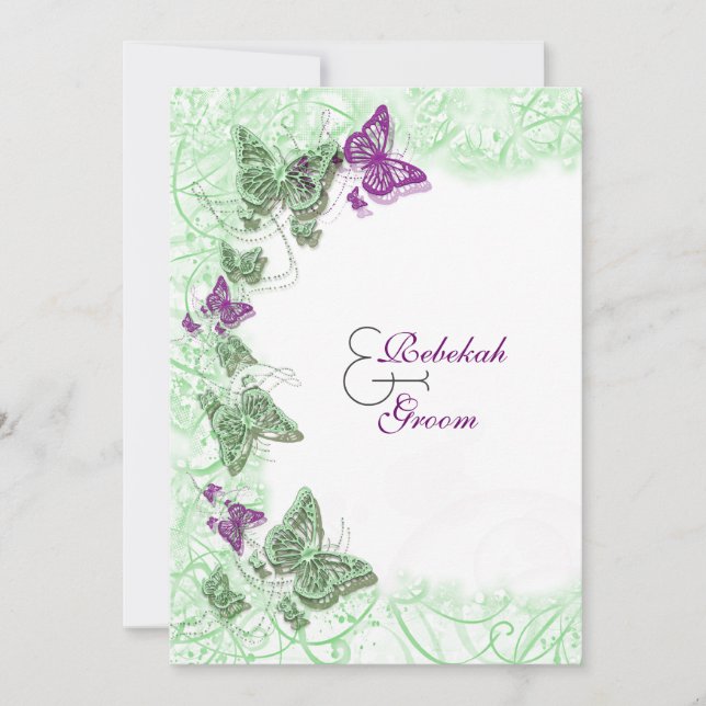 Convites Aniversário do noivado de casamento roxo verde (Frente)