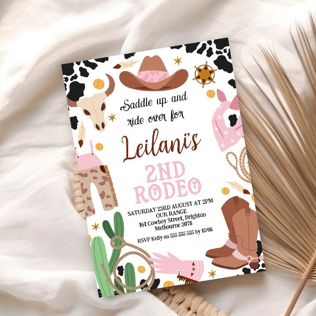 Convites Aniversário do Oeste Selvagem Ocidental do segundo (2nd Rodeo Cowgirl Birthday Party Invitation Wild West Cowgirl Second Rodeo Invite Editable Template)