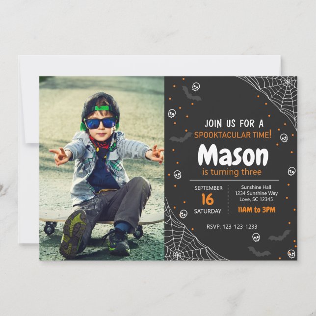 Convites Aniversário do Orange Spider Halloween Convide com (Frente)