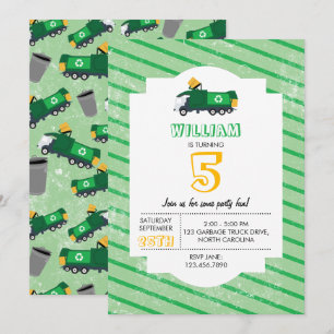 Convites Aniversário do Padrão do Caminhão de Lixo do re