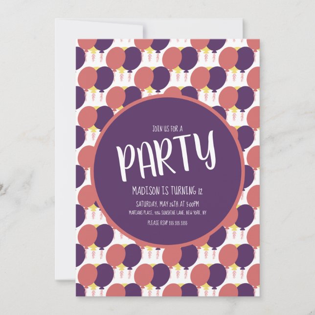 Convites Aniversário do Padrão Flutuante de Balão Desenhado (Frente)