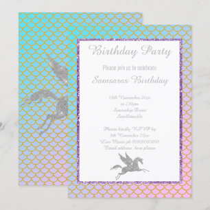 CONVITES ANIVERSÁRIO DO PADRÃO UNICORN PASTEL MERMAID