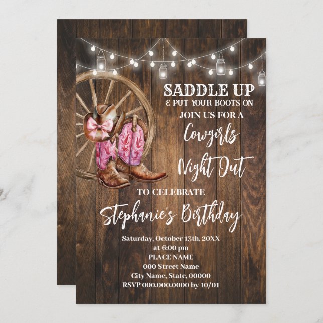 Convites Aniversário do País Ocidental Rosa Noturno (Frente/Verso)