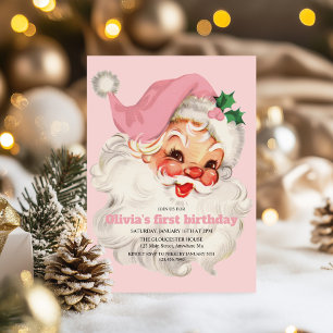 Convites Aniversário do Papai Noel Rosa Retro
