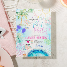 Convites Aniversário do Partido da Piscina de Aquarela Mode