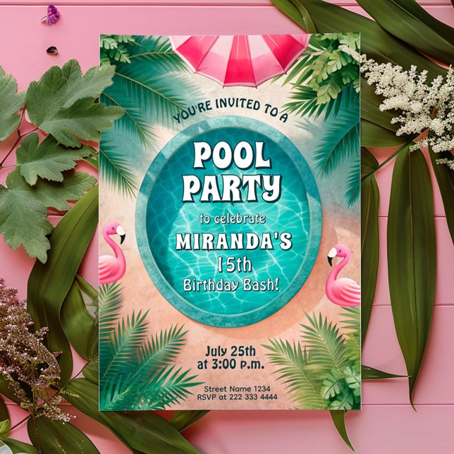 Convites Aniversário do Partido da Piscina Flamingo Fiesta (Criador carregado)