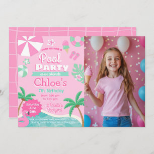Convites Aniversário do Partido da Piscina Rosa