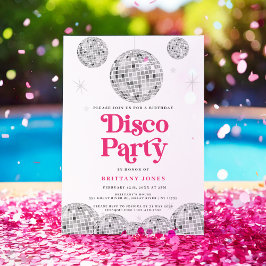 Convites Aniversário do Partido Disco Silver Retro PINK Gli