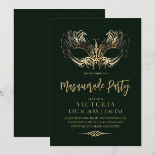 Convites Aniversário do Partido Mascarada Dourado Emerald G
