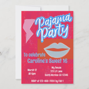 Convites Aniversário do Partido Neon Preppy Pajama