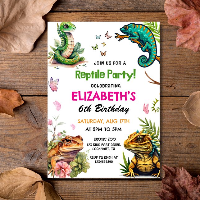 Convites Aniversário do Partido Réptil e Anfíbio da Aquarel (Watercolor Reptile & Amphibian Party Birthday Invitation
)