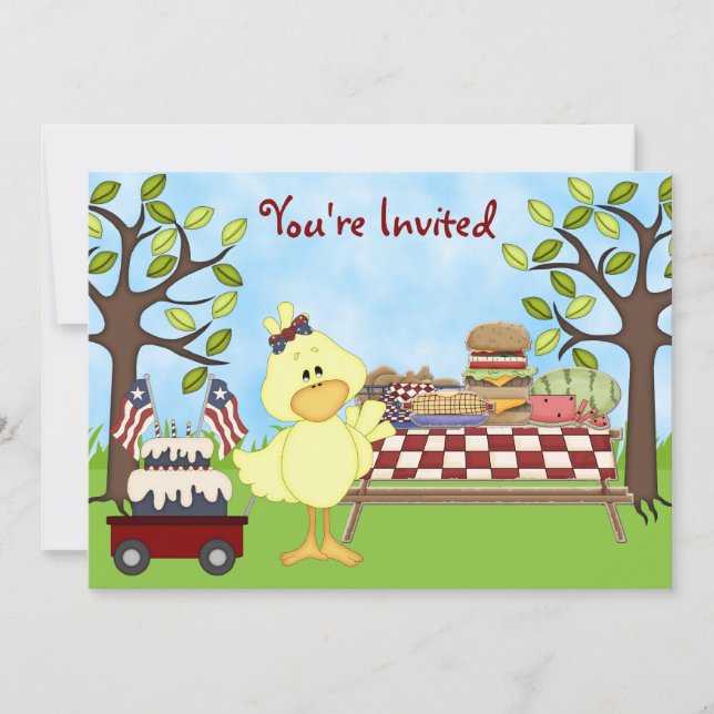 Convites Aniversário do Pássaro Patriótico Bonito Convidam  (Frente)