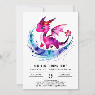 Convites Aniversário do Pastel Adorable Dragon Digital Girl