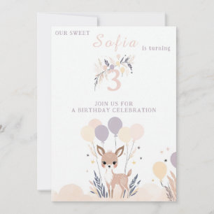 Convites Aniversário do Pastel Boho Fawn e Balões