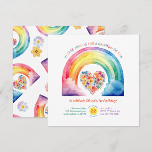 Convites Aniversário do Pastel Rainbow Girl com Nuvens